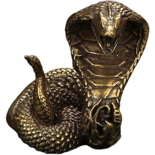 Zoom sur Statue serpent laiton, sculpture cobra, décoration bureau créative