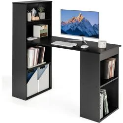 Bureau d'Ordinateur Réversible Noir, Étagères de Rangement