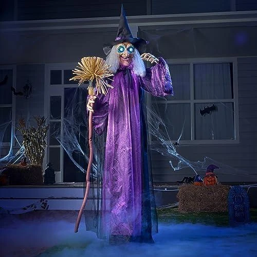 Sorcière Animatronique Halloween, Yeux Lumineux, Mobile - Vue principale