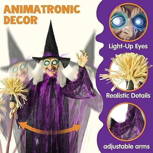 Détail de Sorcière Animatronique Halloween, Yeux Lumineux, Mobile