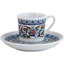 Tasses à café expresso turc, soucoupes, pot, Parti Dolabı
