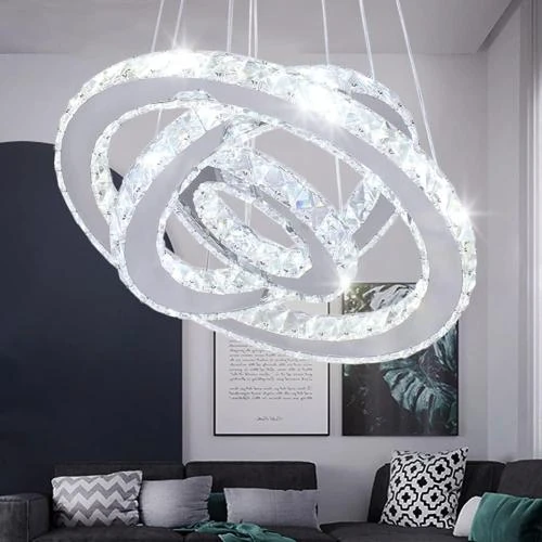 Lustre LED moderne Diisunbihuo, 3 anneaux, acier inoxydable - Vue principale