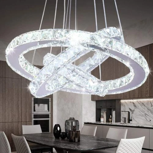 Détail de Lustre LED moderne Diisunbihuo, 3 anneaux, acier inoxydable