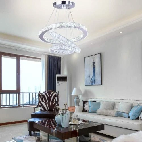 Zoom sur Lustre LED moderne Diisunbihuo, 3 anneaux, acier inoxydable