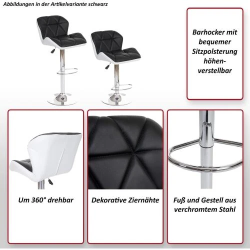 Détail de Mendler Tabouret Bar Hamilton, Bois, Similicuir, Rotatif, Gris