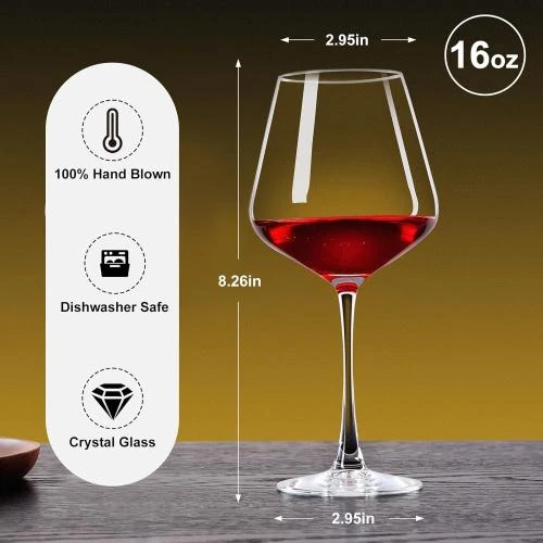 Détail de Verres à vin soufflés à la main, lot de 4, cadeaux Noël