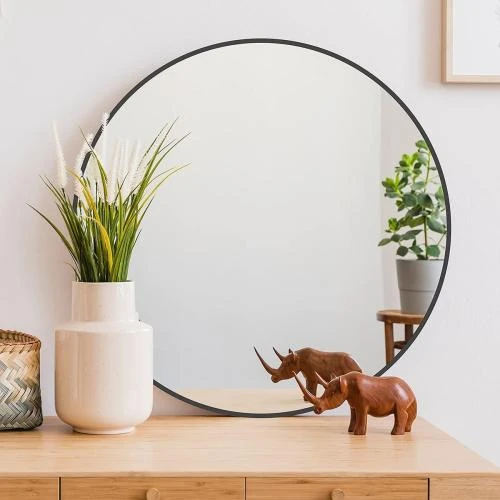 Miroir mural rond noir, cadre métal, décoration intérieure - Vue principale