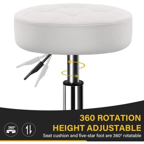 Zoom sur Tabouret Bureau Pivotant WKWKER, Cuir Synthétique Blanc