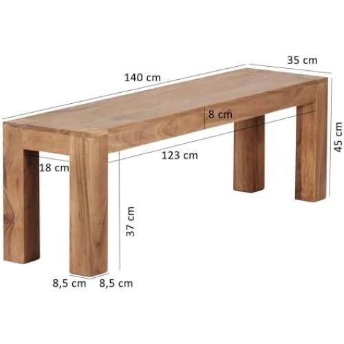 Zoom sur Banc en Bois Massif Acacia pour Salle à Manger - Capacité 200kg