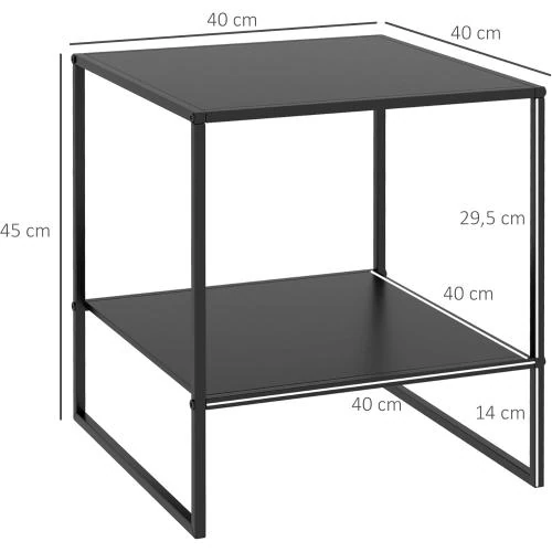 Zoom sur Table Basse Carrée Noir, Style Industriel, Acier, Étagère