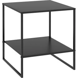 Table Basse Carrée Noir, Style Industriel, Acier, Étagère