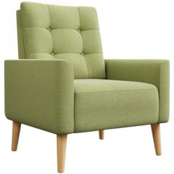 Présentation Fauteuil Scandinave Vert en Polyester Pieds Bois Massif Moderne