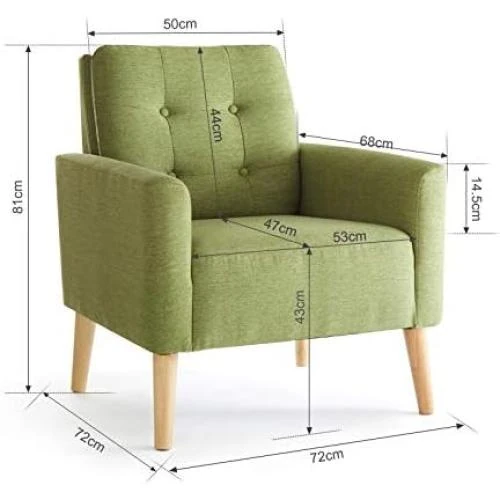 Zoom sur Fauteuil Scandinave Vert en Polyester Pieds Bois Massif Moderne