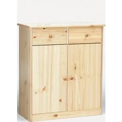 Commode pin massif naturel, 2 tiroirs, 2 portes