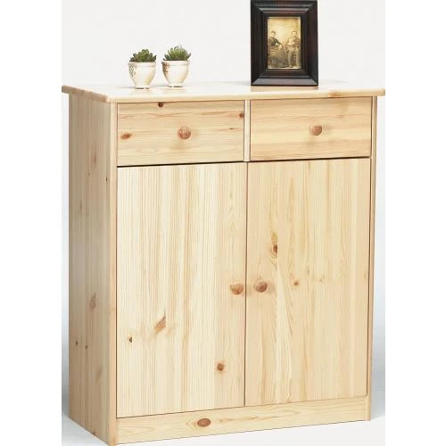 Détail de Commode pin massif naturel, 2 tiroirs, 2 portes