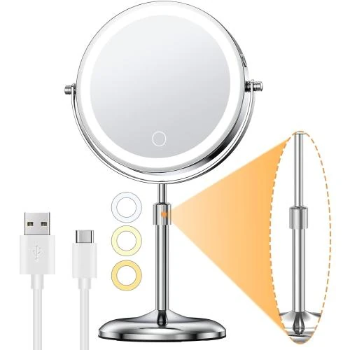 Miroir maquillage éclairé Gospire, grossissement 10x, 3 lumières - Vue principale
