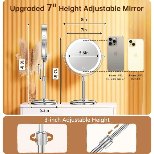 Détail de Miroir maquillage éclairé Gospire, grossissement 10x, 3 lumières