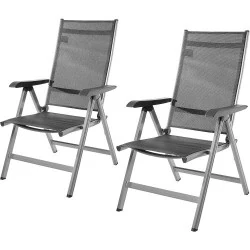Chaise extérieure réglable 5 positions, lot de 2, gris