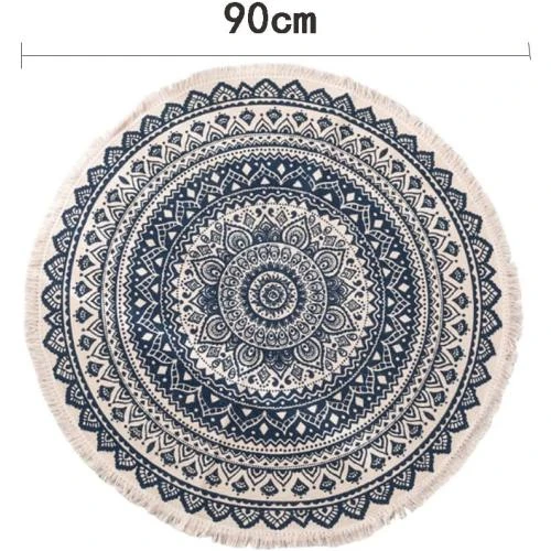 Détail de Tapis Mandala Indien Coton, Antidérapant, Boho, Rond