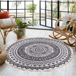 Tapis Mandala Indien Coton, Antidérapant, Boho, Rond