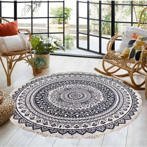 Tapis Mandala Indien Coton, Antidérapant, Boho, Rond - Vue principale