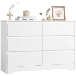 Commode Blanche 6 Tiroirs Rangement FOREHILL Bois