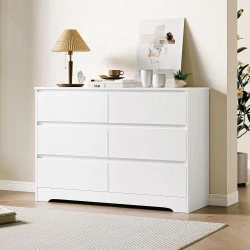 Commode Blanche 6 Tiroirs Rangement FOREHILL Bois en situation