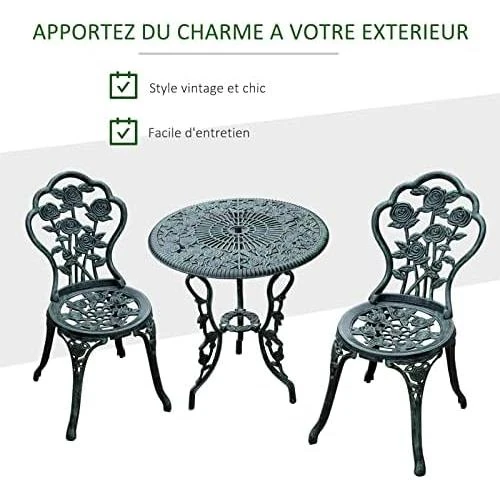 Zoom sur Salon de Jardin Outsunny 2 Places: Style Rétro en Fonte d'Aluminium