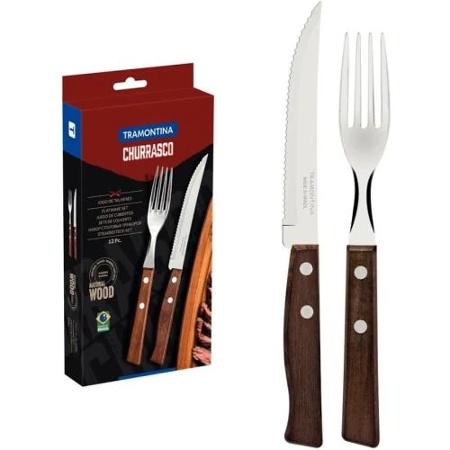 Zoom sur Tramontina Steakbesteck Set 12 pièces, Bois naturel