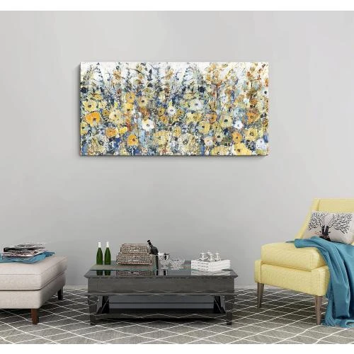 Zoom sur Peinture murale contemporaine fleurs, décoration abstraite