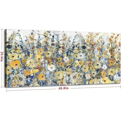 Détail de Peinture murale contemporaine fleurs, décoration abstraite