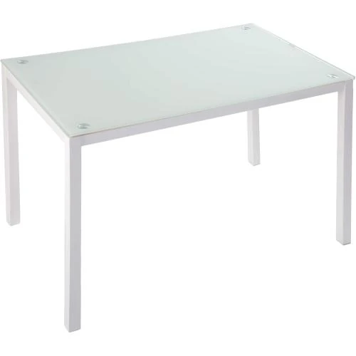 Zoom sur Table Cuisine Verre Trempé Modèle Lluvia Blanc Rectangulaire