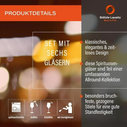 Détail de Verres à whisky Stolzle Lausitz, set de 6, cristal incassable