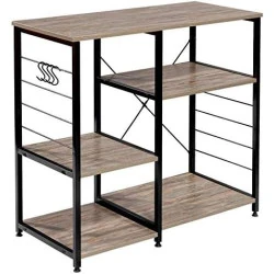 Étagère Cuisine Micro-Ondes Métal Bois, Rangement 5 Tablettes Noir Hêtre