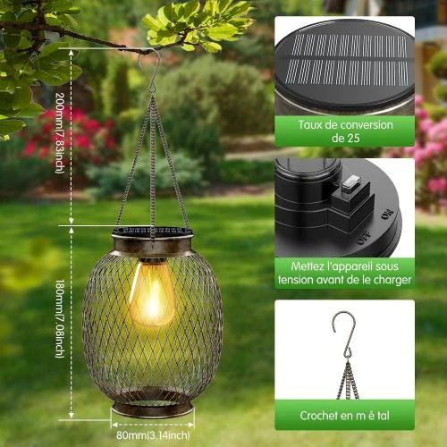 Détail de Lampe Solaire Extérieur Jardin Suspendue Collasis, Étanche