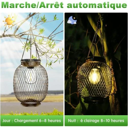 Zoom sur Lampe Solaire Extérieur Jardin Suspendue Collasis, Étanche