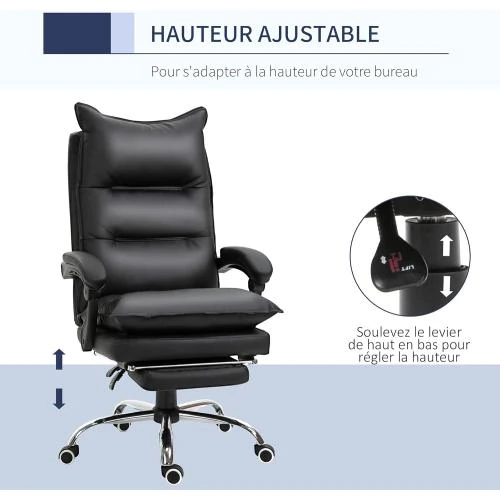 Zoom sur Fauteuil Bureau Ergonomique Vinsetto, Repose Pied, Noir