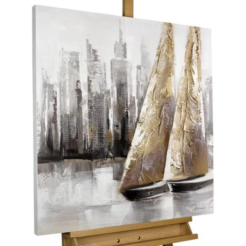 KunstLoft Tableau peinture moderne, Bateaux gris, déco murale - Vue principale