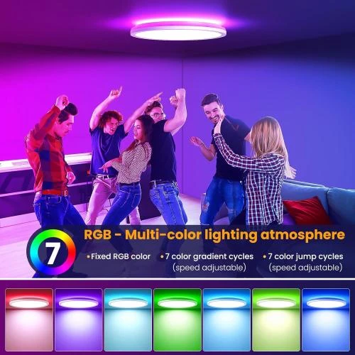 Zoom sur Plafonnier LED Dimmable RGB, 24W, Télécommande, Design Moderne