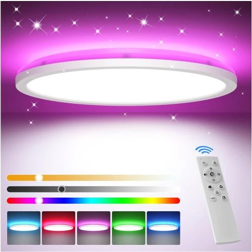 Plafonnier LED Dimmable RGB, 24W, Télécommande, Design Moderne - Vue principale