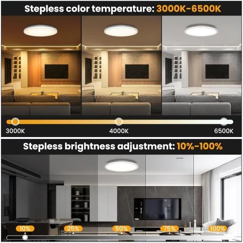 Détail de Plafonnier LED Dimmable RGB, 24W, Télécommande, Design Moderne