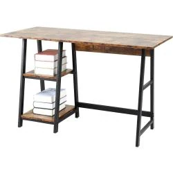 Bureau Oak, Tea, Rangement, 2 Étagères Amovibles, Métal