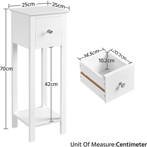 Zoom sur Yaheetech Table de chevet bois, 1 tiroir, 2 étagères, blanc