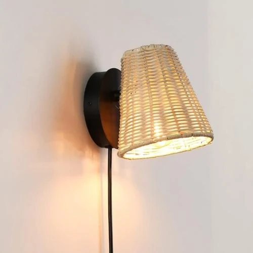 Applique murale LED Barcelona, osier bambou, E27, design moderne - Vue principale