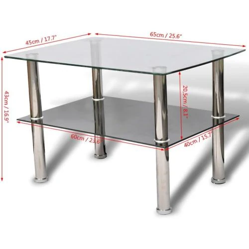 Zoom sur Table Basse Verre, 2 Étagères, Design Canapé Moderne