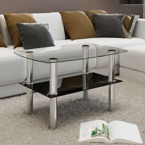 Détail de Table Basse Verre, 2 Étagères, Design Canapé Moderne