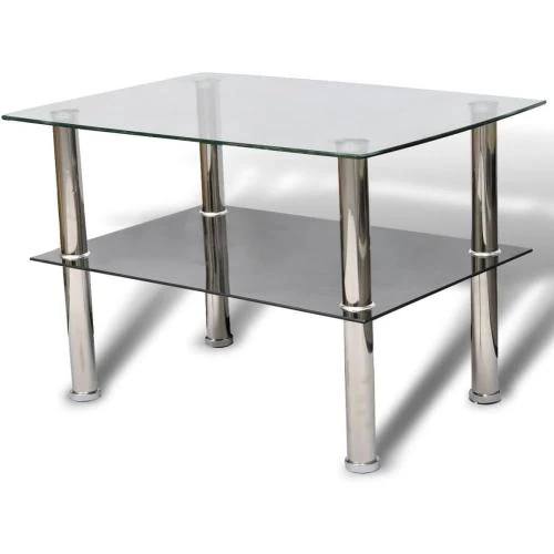 Table Basse Verre, 2 Étagères, Design Canapé Moderne - Vue principale