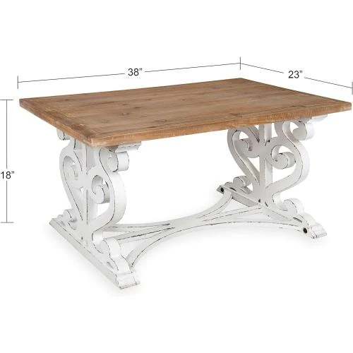 Zoom sur Table basse rustique sculptée Kate and Laurel, marron, blanc