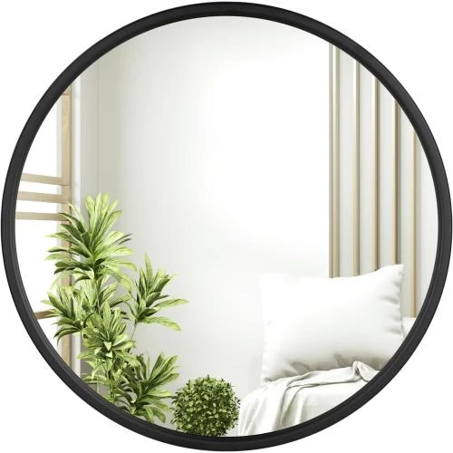 WOLTU Miroir Rond Métal Noir, Miroir Décoratif Moderne - Vue principale