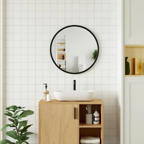Détail de WOLTU Miroir Rond Métal Noir, Miroir Décoratif Moderne
